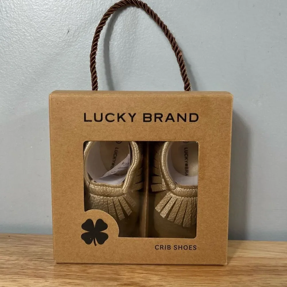 Lucky Brand “Heather” Gold Crib Shoes Fringe Moccasin Style, Size 3 - 6-9 Months